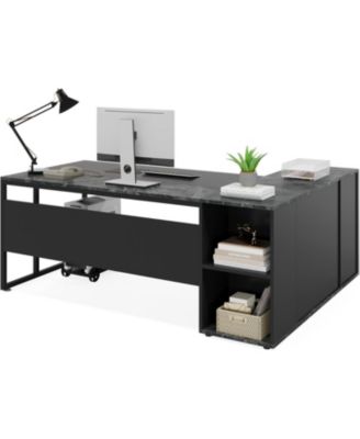 71 inch Executive Desk, L Shaped Desk with Cabinet Storage, Executive Office Desk with Shelves for Home Office