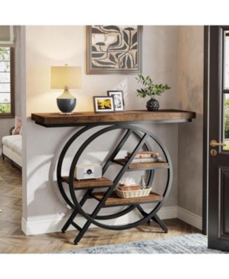 Console Table, 39.4-Inch Entryway Table with Thickened Tabletop, 4- Tier Industrial Narrow Hallway Sofa Table with Geometric Metal Frame for Living Room, Entryway