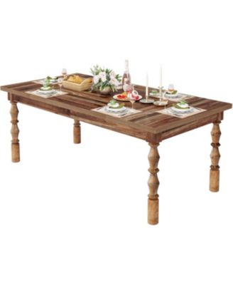 62” Wood Dining Table for 4-6 People, Farmhouse Large Rectangle Kitchen Table, Dinner Table Kitchen & Dining Room Furniture with Carved Turned Legs