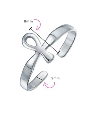 Religious Spiritual Midi Mid Finger Egyptian Ankh Cross Midi Toe Ring Silver Sterling Adjustable