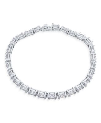 15CTW CZ Oval Solitaire Tennis Bracelet Silver Plated 7, 7.5 Inch