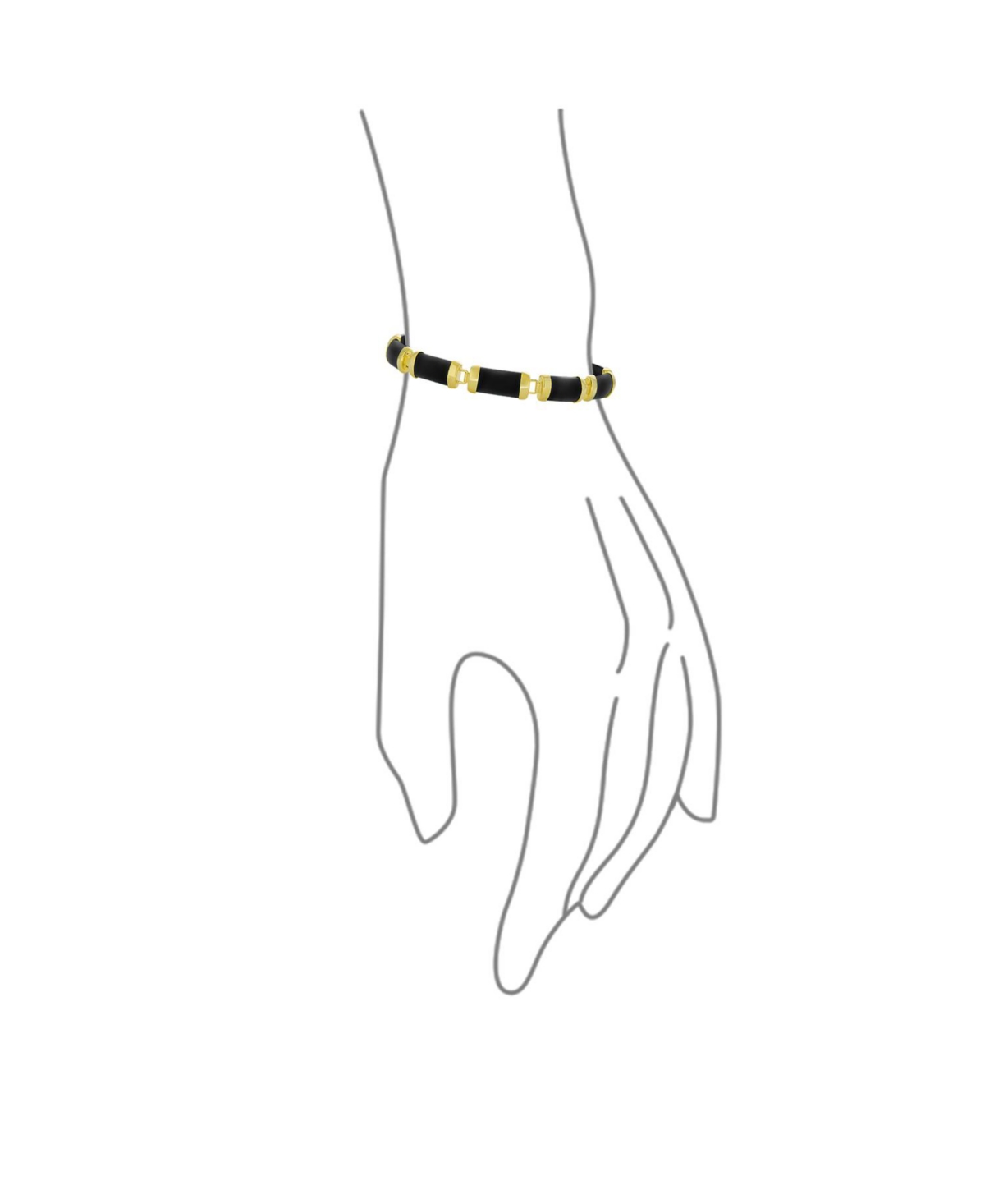 Bling Jewelry Asian Style Black Natural Onyx Strand Contoured Tube Bar Link Bracelet For Women Gold Plated Sterling Silver