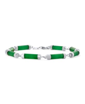 Asian Style Light Green Natural Jade Strand Tube Bar Link Ankle Anklet Bracelet Sterling Silver 9 Inch