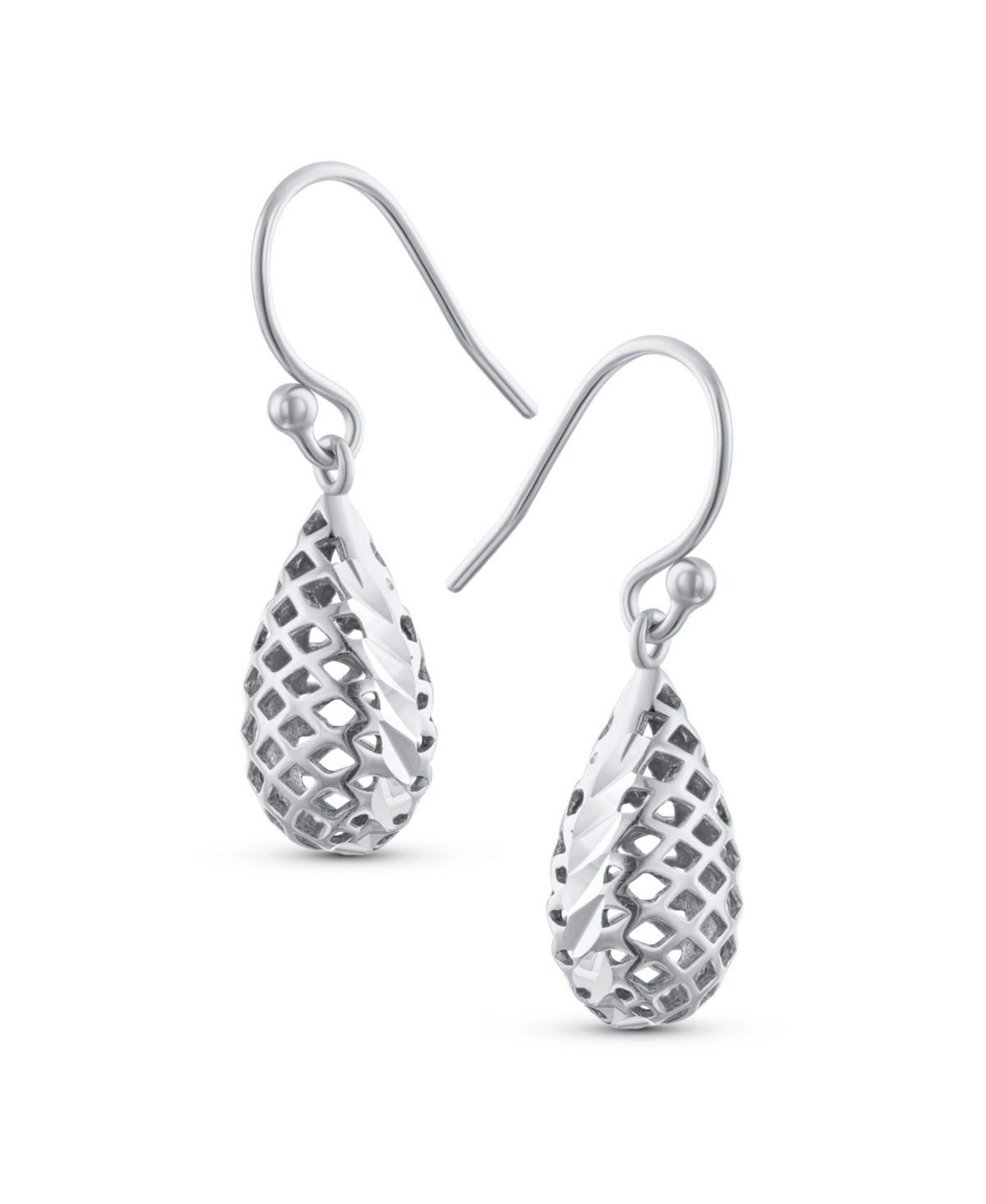 Bling Jewelry Basket Weave Puffed Pear Shaped Rain Drop Teardrop Earrings Fishhook Sterling Silver 1.2 Inch