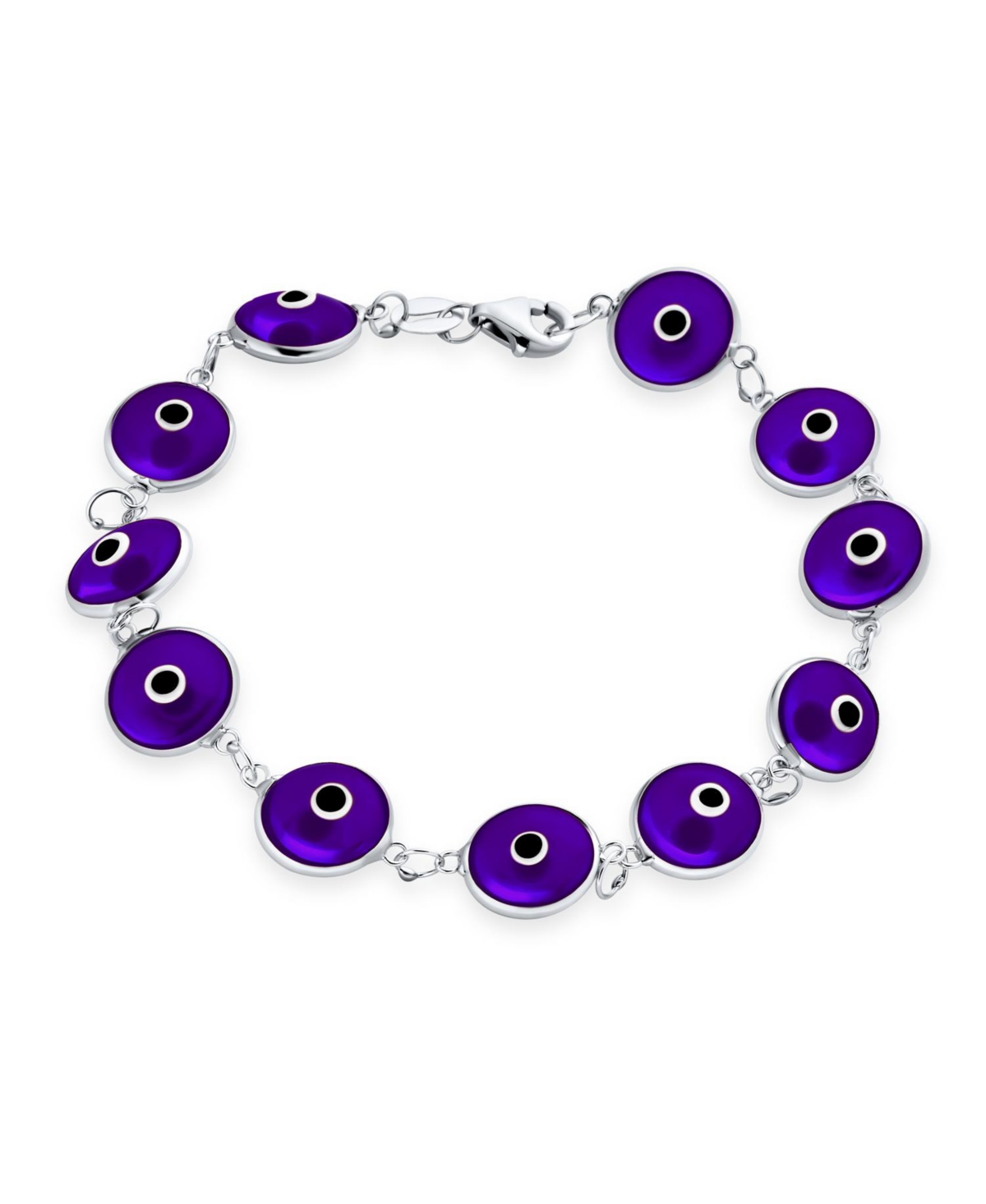 Bling Jewelry Multicolor Evil Eye Strand Bracelet in Sterling Silver - Purple