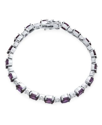  Cubic Zirconia 7x5 MM Oval Shape CZ Alternating Tennis Bracelet Silver Plated