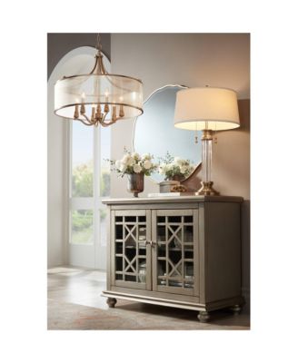 Traditional Table Lamp with USB Charging Port 30" Tall Antique Brass 2-Light Drum Shade for Living Room Bedroom House