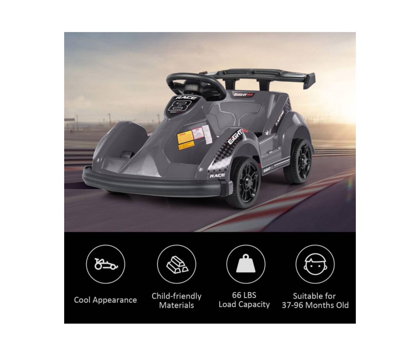 Детская игрушка VEBREDA 6V Kids Ride On Go-Cart with Remote Control, 66 lb Capacity, Ages 3+, цвет: Чёрный — фото 7