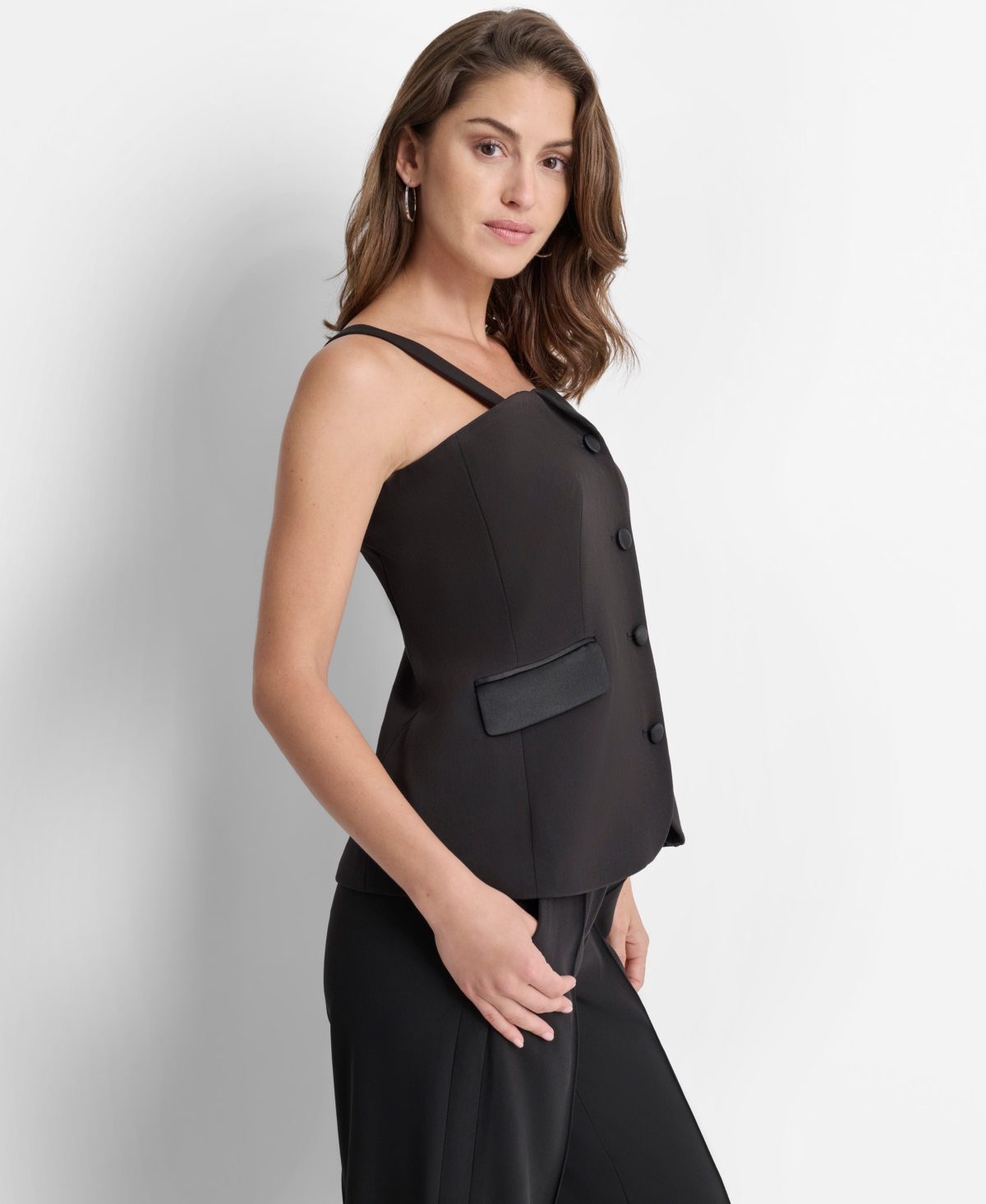 Dkny Women's Notch-Neck Bustier Sleeveless Zip-Back Top
