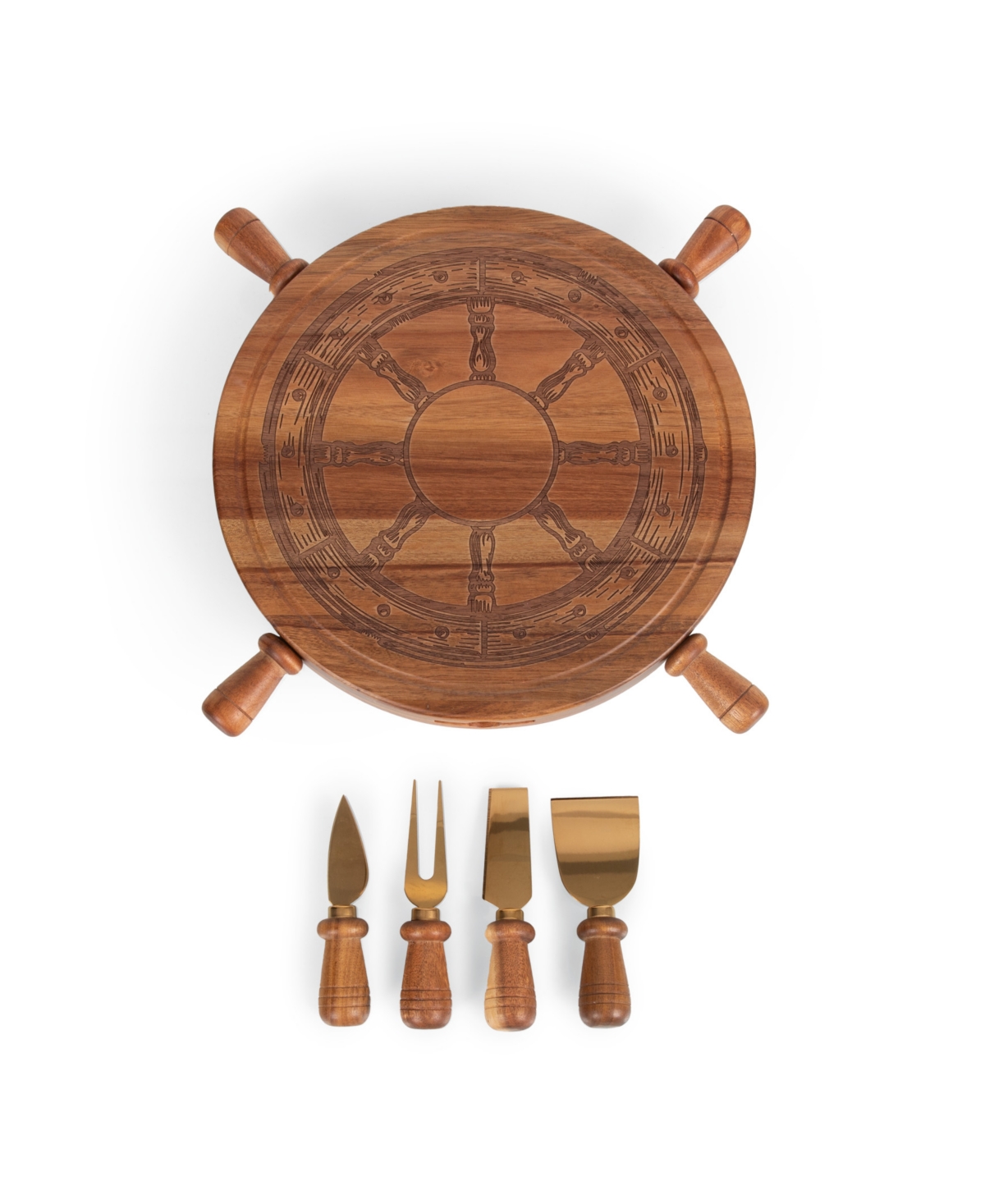 Toscana Helmsman Acacia Lazy Susan Cheese Board In Acacia Wood And Gold