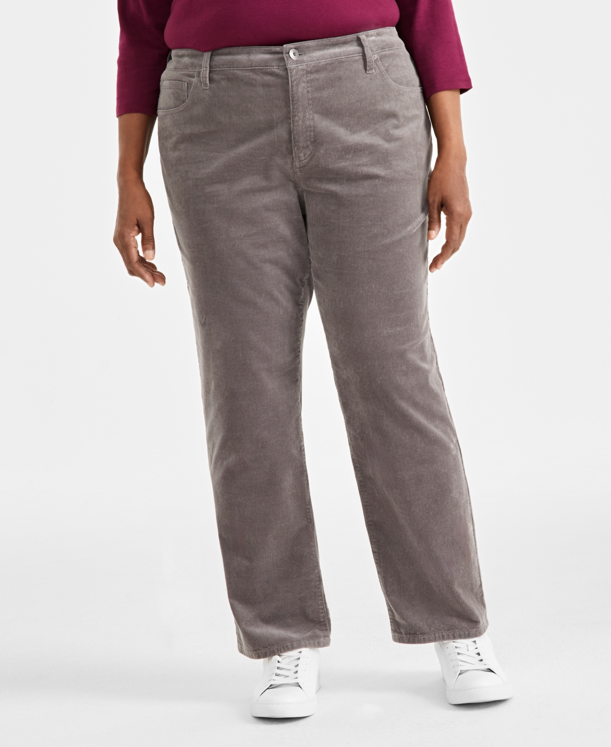STYLE & CO PLUS SIZE HIGH-RISE STRAIGHT-LEG CORDUROY PANTS, CREATED FOR MACY'S 