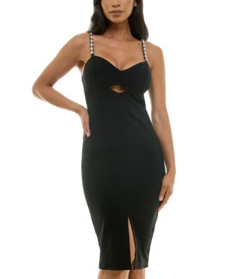 pear culture - Juniors' Embellished-Strap Sleeveless Scuba Bodycon Dress