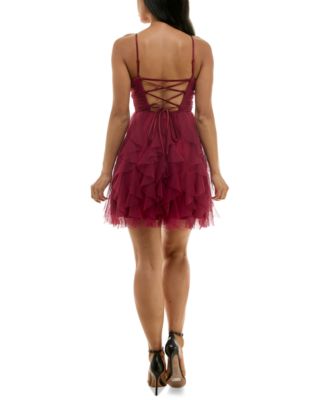 Juniors' Surplice-Neck Ruffle-Skirt Dress
