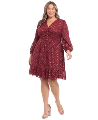 London Times - Plus Size Clip-Dot Fit & Flare Dress