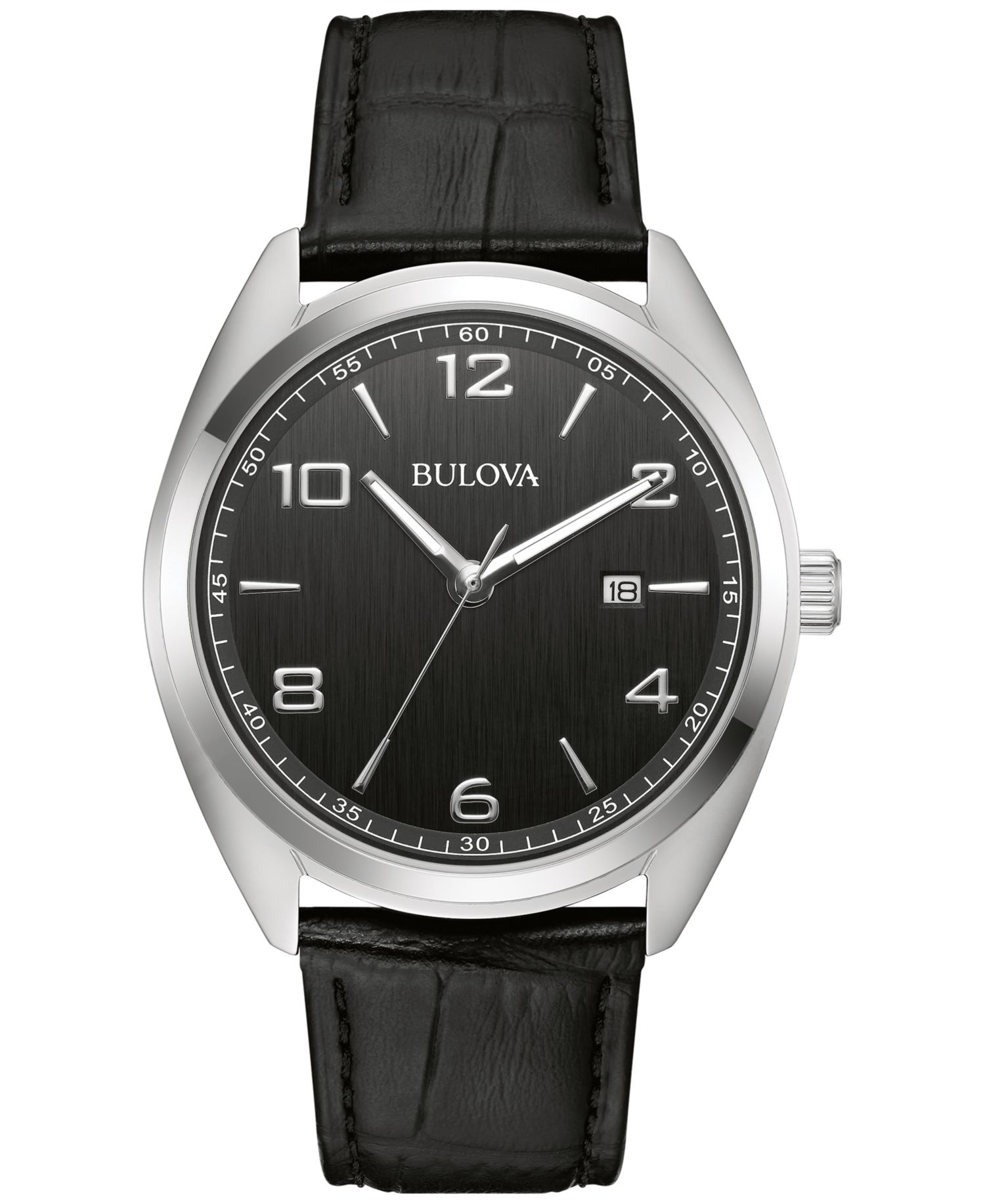 Men's Black Leather Strap Watch 42mm