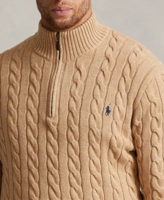 Men's Big & Tall Cable-Knit Cotton Quarter-Zip Sweater
