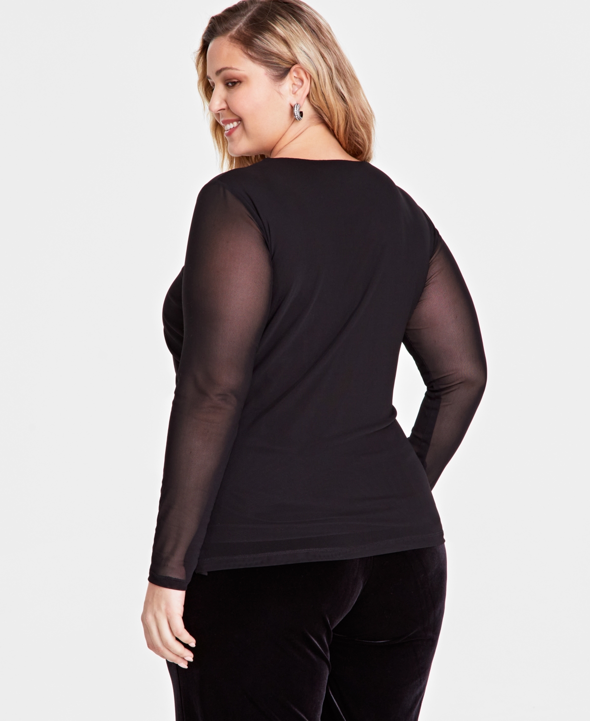 I.n.c. International Concepts Plus Size Mesh Cutout Long-Sleeve Top, Created for Macy's