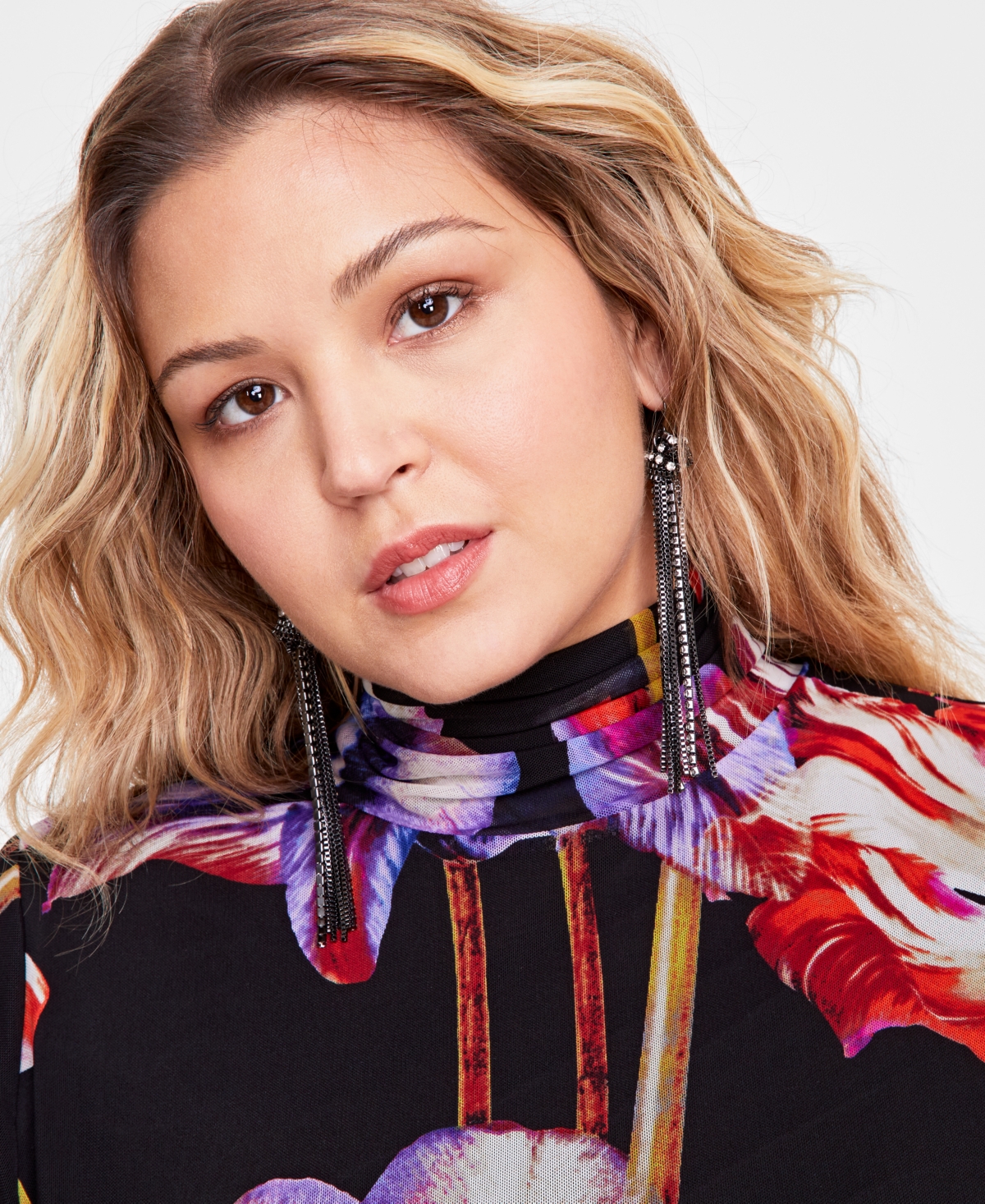 I.n.c. International Concepts Plus Size Floral-Print Mesh Turtleneck, Created for Macy's