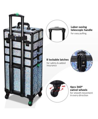 Mermaid Silver 4in1 Rolling Makeup Train Case Cosmetic Organizer Wheel