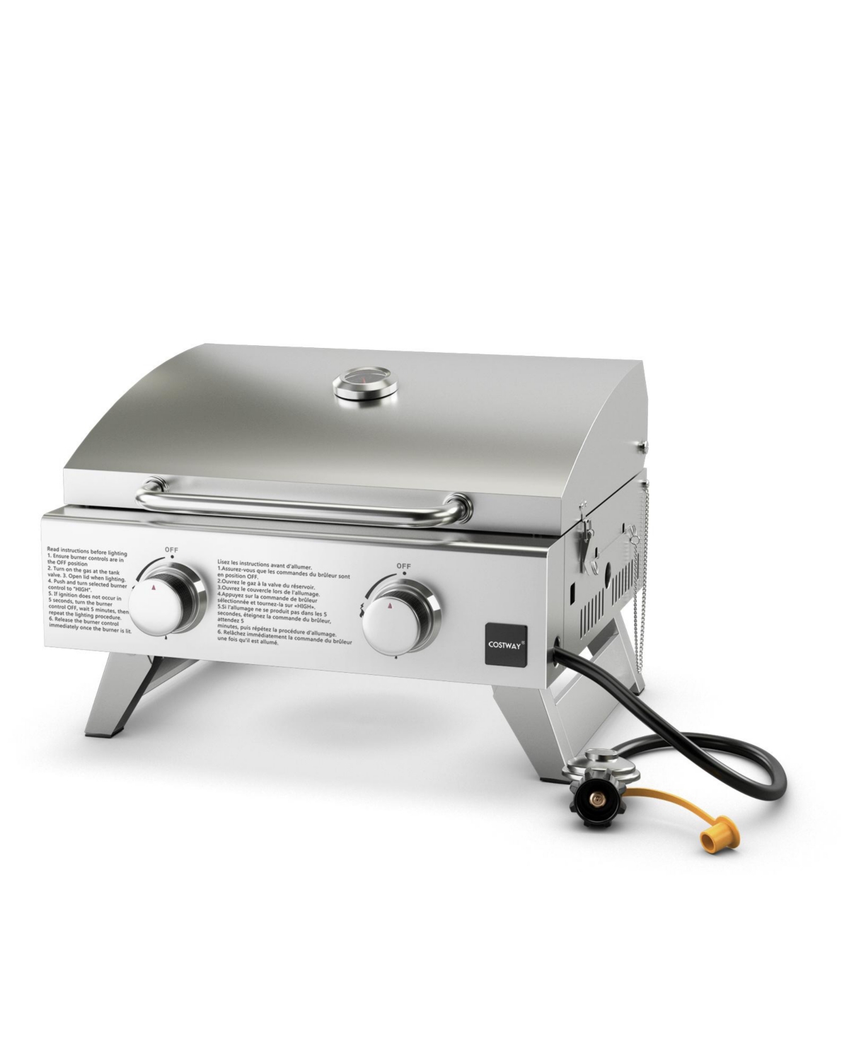 Givimo Stainless Steel Propane Grill with Lid for Outdoor Camping Tailgating Picnic Party- Silver