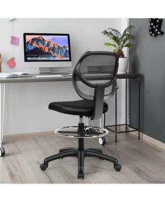 1Pc Adjustable Height Mid-Back Mesh Drafting Chair with Footrest – Ergonomic Swivel Office Chair
