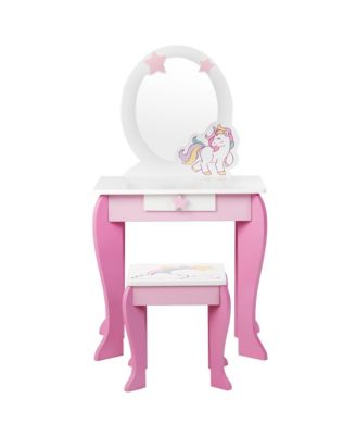 Kids Vanity Makeup Dressing Table Chair Set Wooden
