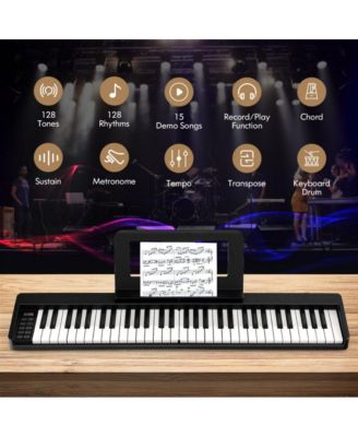 61-Key Folding Piano Keyboard with Full Size Keys and Music Stand-Black