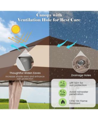 13 x 13 Feet Pop-Up Patio Gazebo with Wheels-Coffee