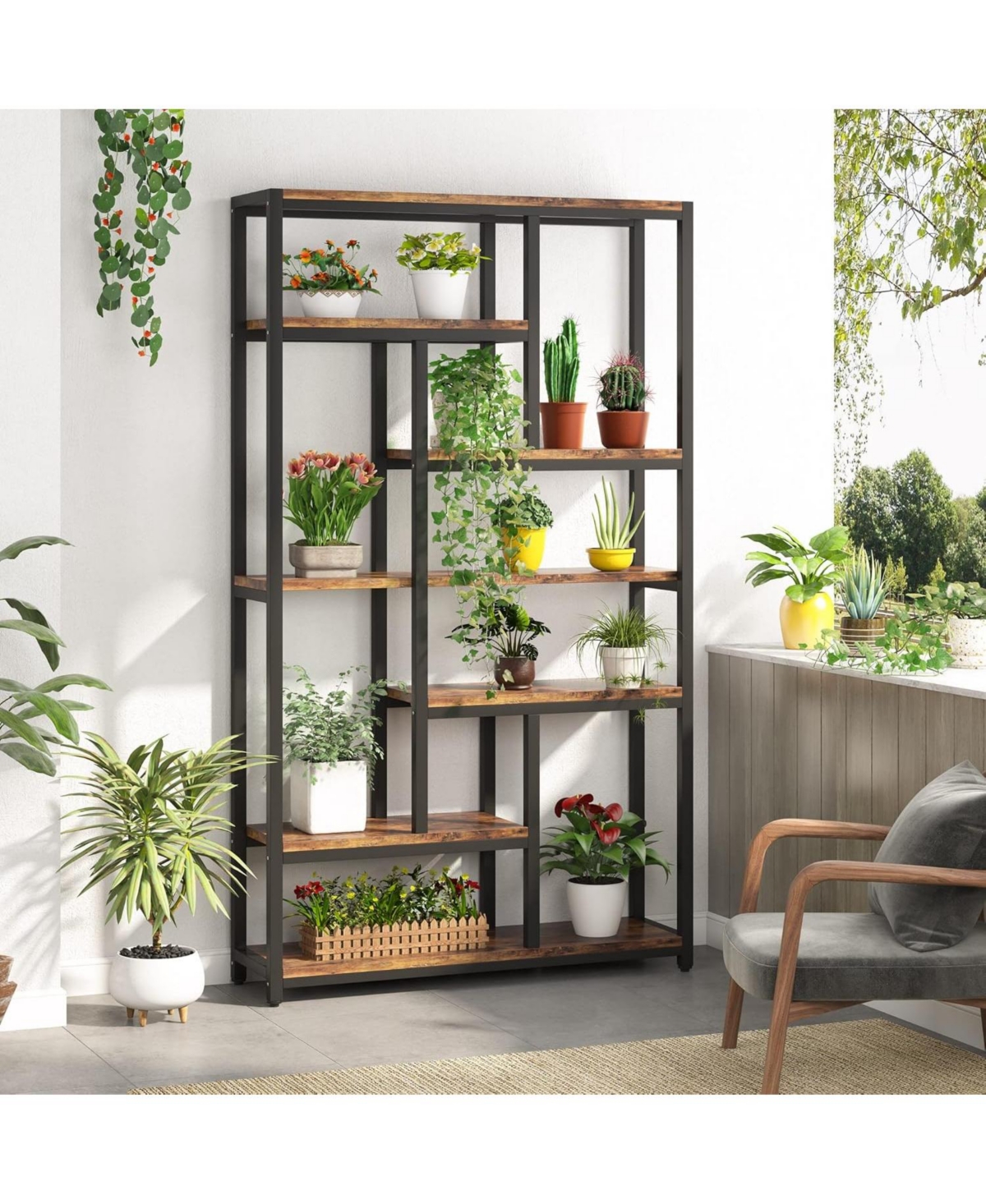 Tribesigns Extra Tall Bookshelf, 7-Tier Vintage Bookcase, Industrial 10-Shelf Open Storage Shelves Display Shelves Organizer for Home Office