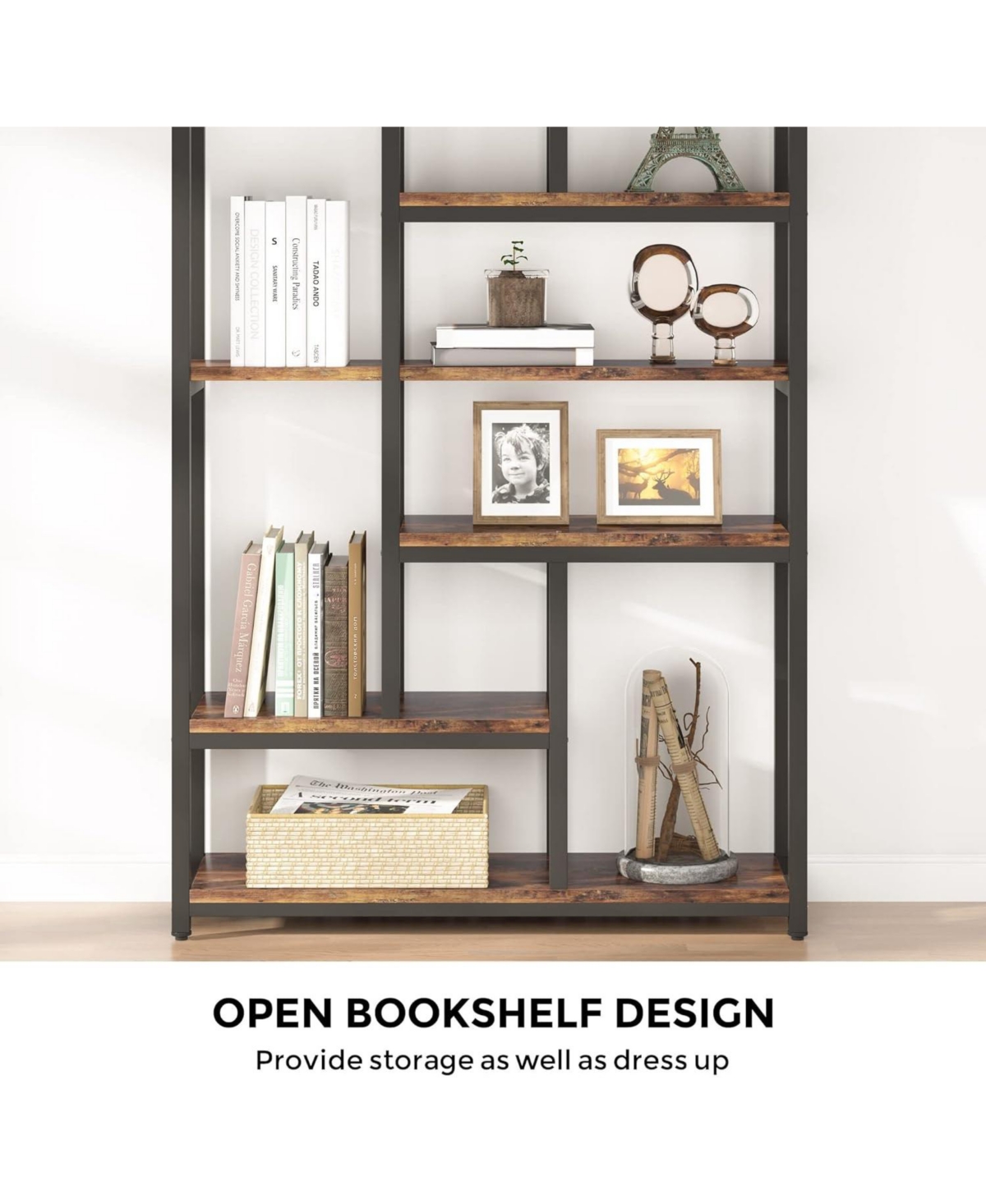 Tribesigns Extra Tall Bookshelf, 7-Tier Vintage Bookcase, Industrial 10-Shelf Open Storage Shelves Display Shelves Organizer for Home Office