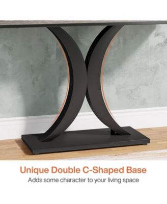 Modern Gold Console Table, 40 inch Narrow Entryway Foyer Table with Geometric Base, Rustic Hallway Accent Table for Living Room, Entrance