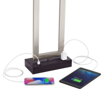 Todd Modern Table Lamp 30" Tall Steel Open Rectangle with USB and AC Power Outlet in Base White Shade for Bedroom Living Room Bedside