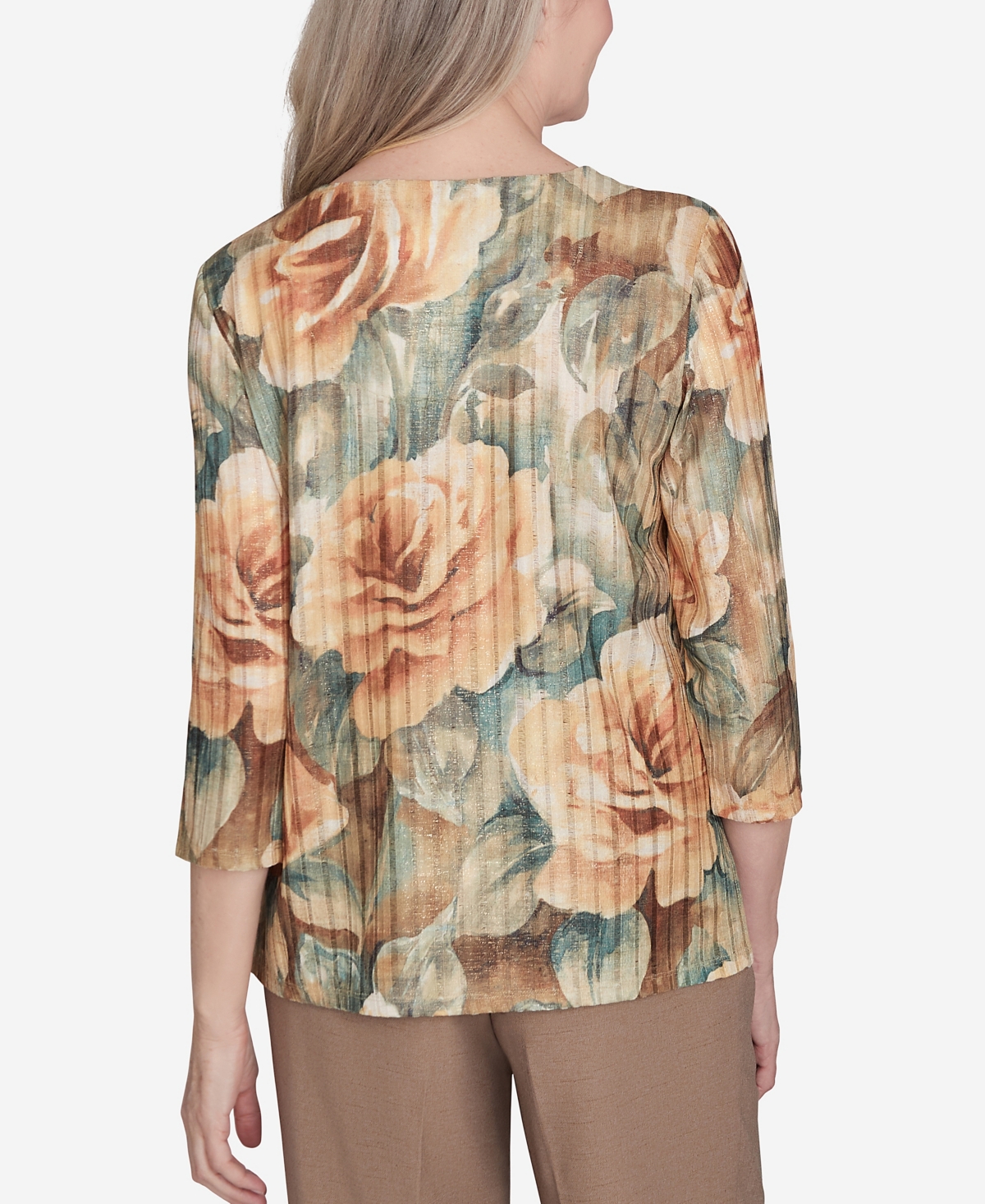 Alfred Dunner Plus Size Emerald Isle Vintage-like Floral Top In Muneutr