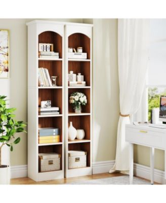 70.9" Tall Narrow Bookcase Set of 2, 5-Tier Cube Bookshelf with Storage, Modern Slim Corner Display Shelves for Home Office & Living Room