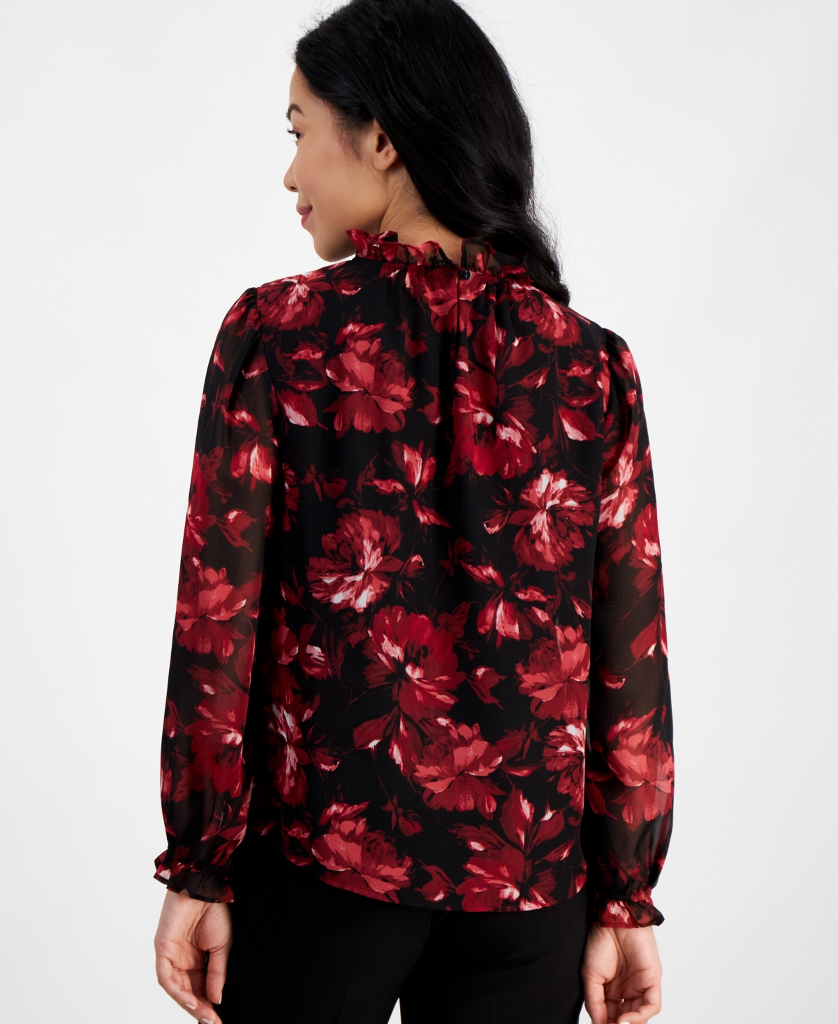 Ak Anne Klein Petite Floral-Print Blouse