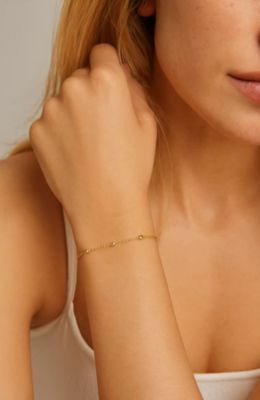 Gold Beaded Link Bracelet with Adjustable Chain