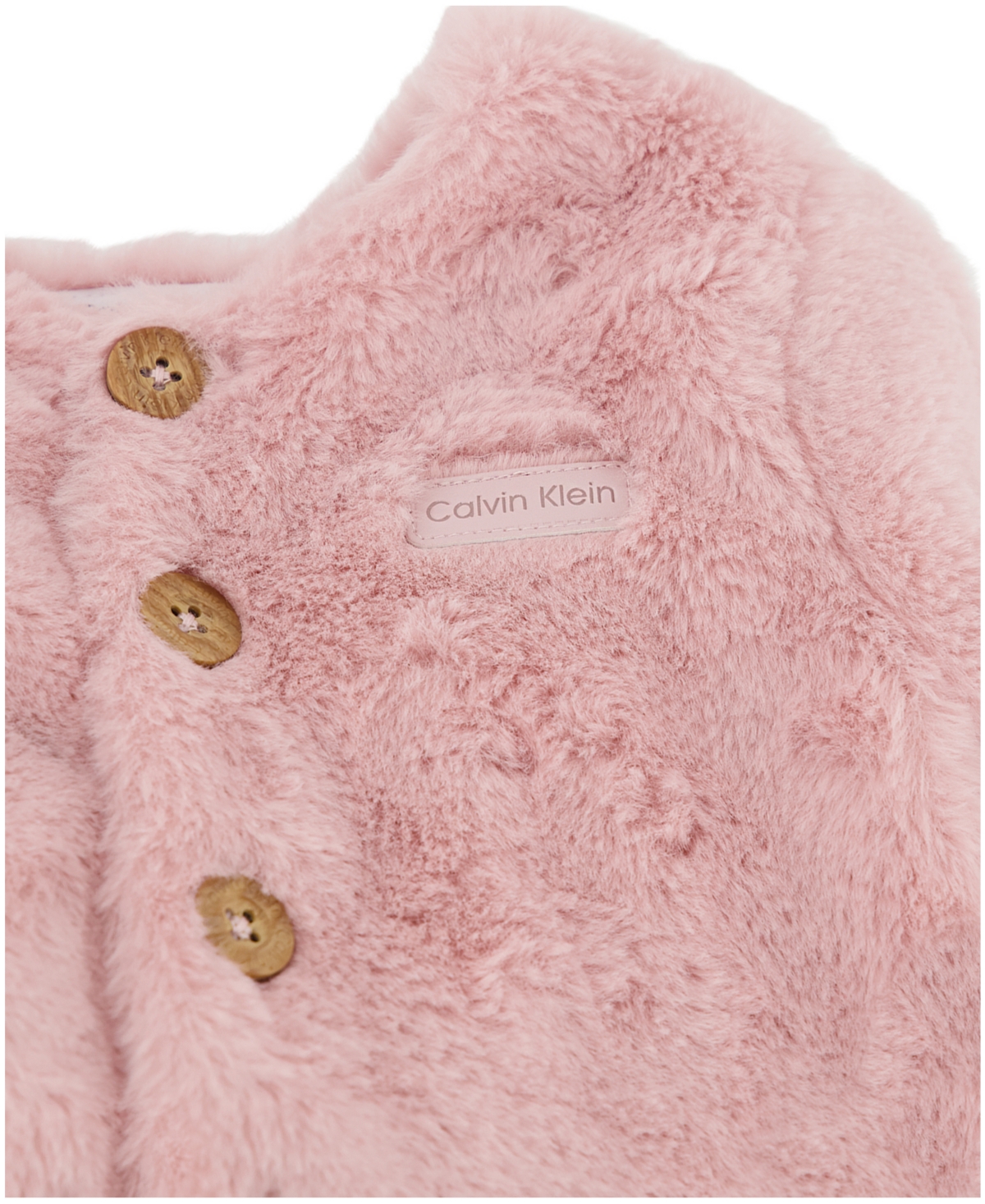 Calvin Klein Baby Girl Ribbed Pants Set Artificial Fur Jacket -Woodrose