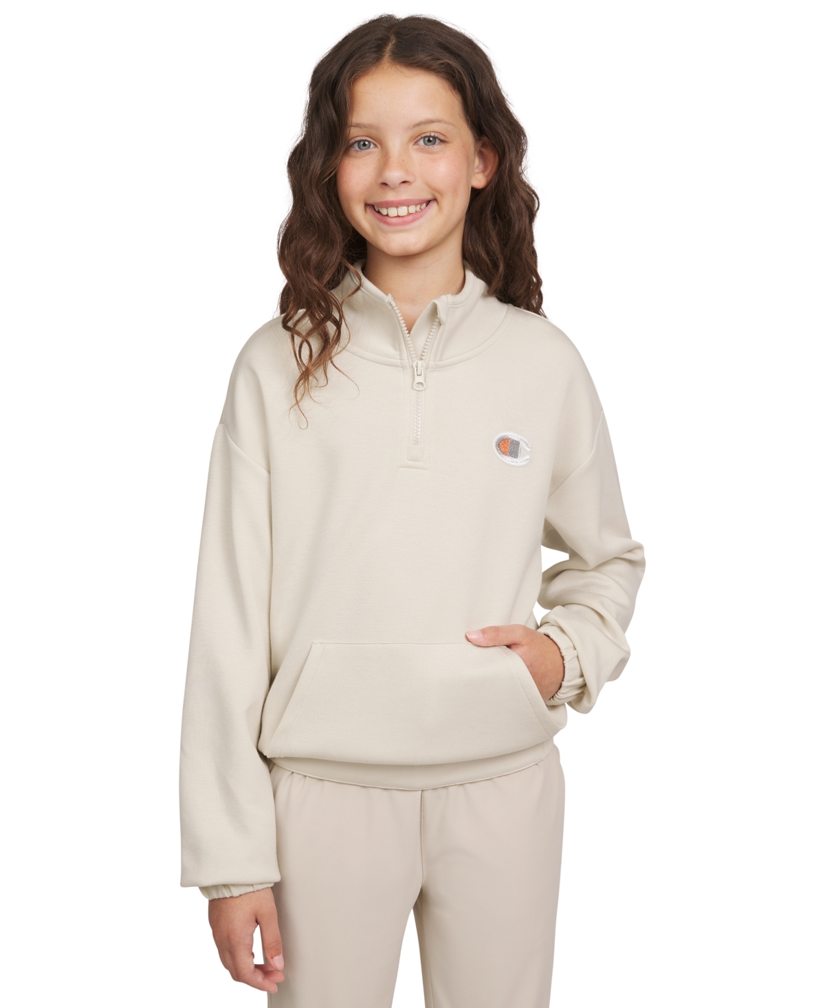 CHAMPION BIG GIRLS QUARTER-ZIP LOGO SWEATSHIRT 