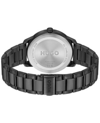 Men's Stamp Quartz Basic Ionic Plated Black Steel Watch 42mm