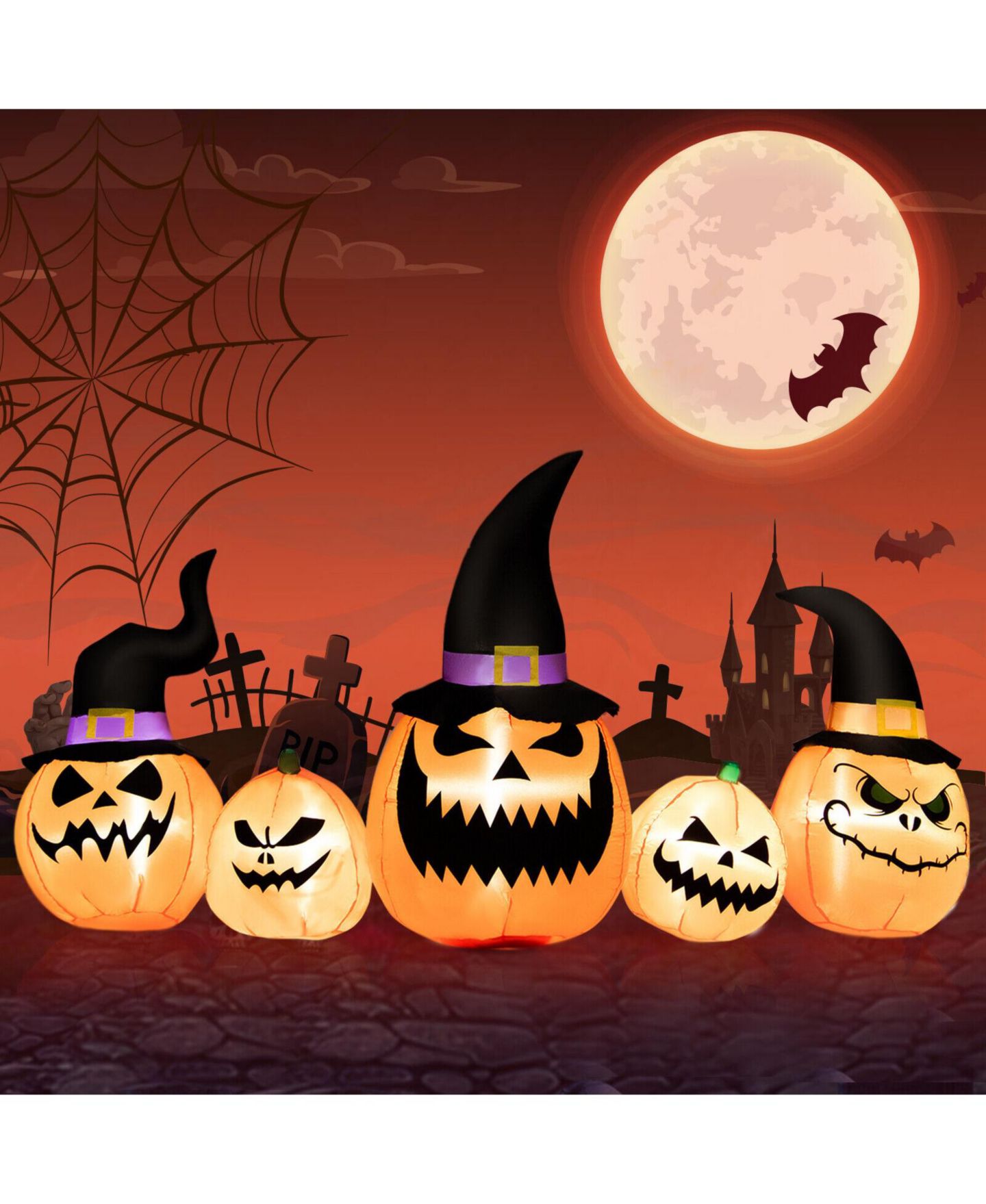 Детская игрушка SKONYON 8 Feet Inflatable Pumpkin Family Waterproof Halloween Yard Decoration with LED Lights, цвет: Оранжевый — фото 9