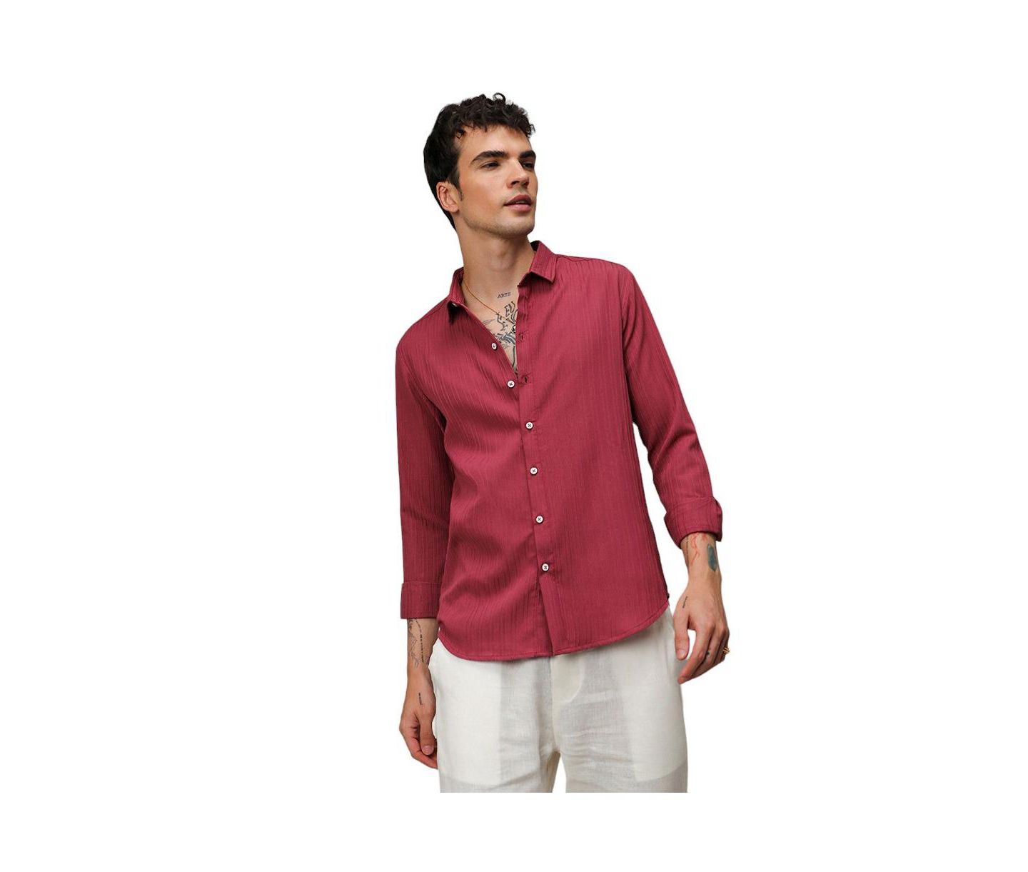Мужская рубашка Cahoot Campus Sutra Blush Red Self-Design Striped, цвет: Красный — фото 1