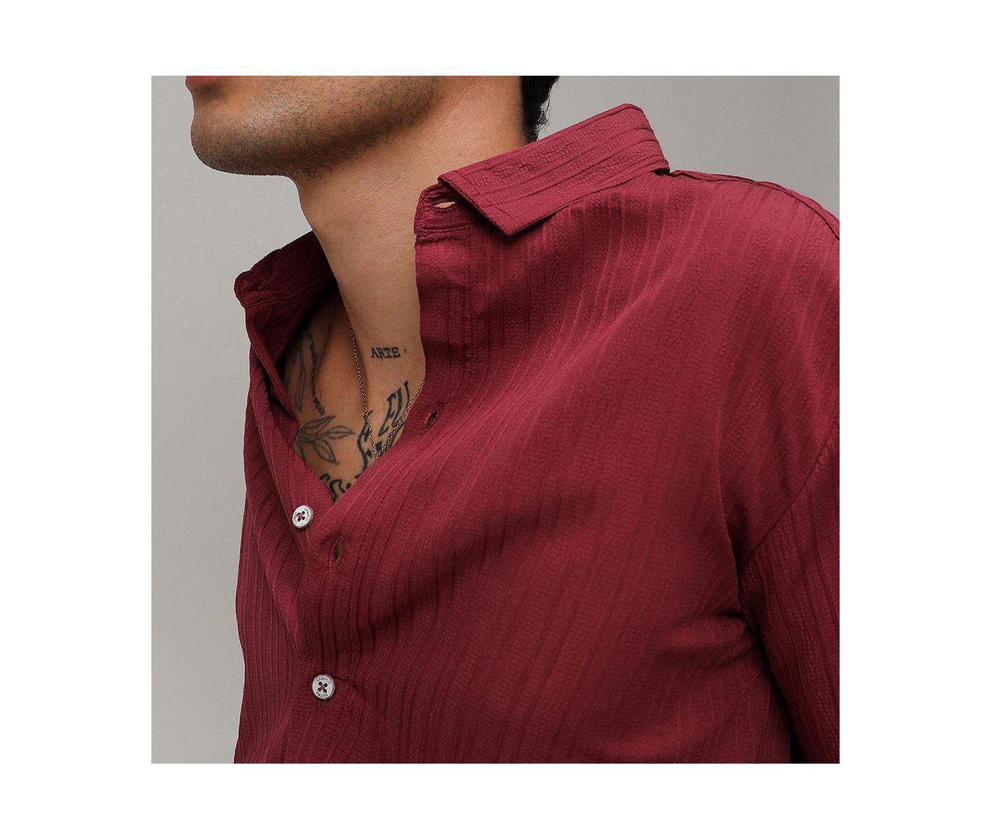 Мужская рубашка Cahoot Campus Sutra Blush Red Self-Design Striped, цвет: Красный — фото 3