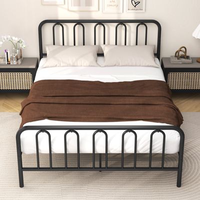 Stylish Queen Size Metal Bed Frame Platform Bed Base w/ Headboard & Footboard
