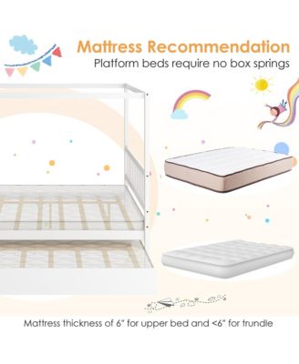 Full Size Canopy Bed with Trundle Wooden Platform Bed Frame Headboard Grey