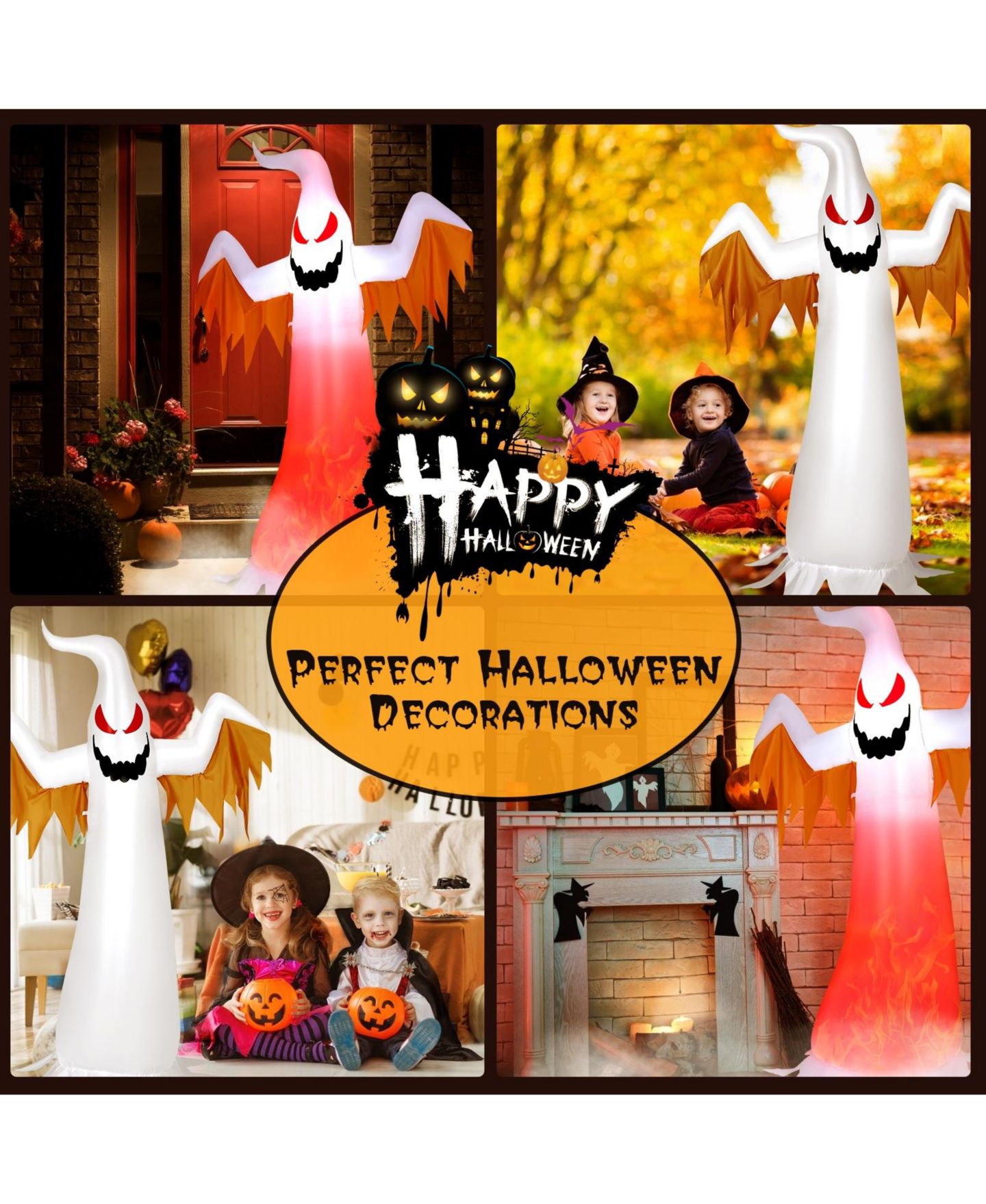 Детская игрушка SKONYON 8 Feet Halloween Inflatable Ghost with Rotatable Flame LED Lights, цвет: Белый — фото 6