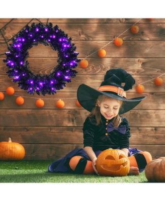 24 Inch Pre-lit Halloween Wreath with 35 Purple LED Lights