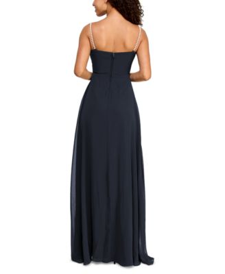 Juniors' Drape-Neck Faux-Peal-Strap Gown 