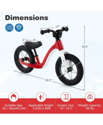 12-Inch Balance Bike with Adjustable Seat and Rotatable Handlebar for Over 36 Months Old-White