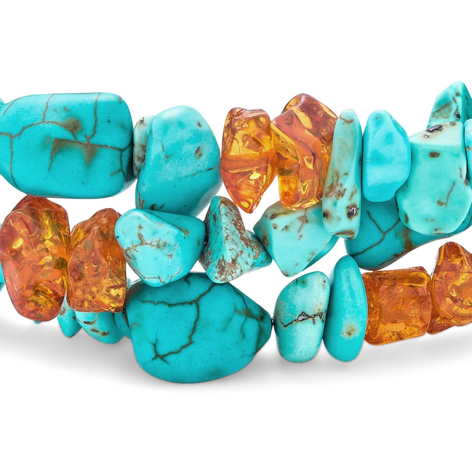 Aqua Blue Turquoise Amber Gemstone 3 Strand Wide Bracelet Sterling Silver