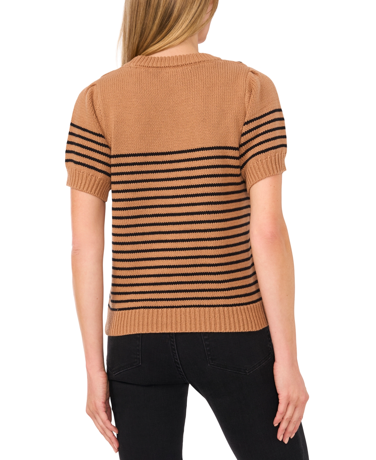 CeCe Women's Striped Short-Sleeve Sweater